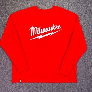 Milwaukee Shirt Mens 2XL Red Graphic Long Sleeve Workwear Casual Logo Heavy Work